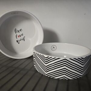 Black and White Ceramic Dog Bowl 2pc Set By Park Life Designs Medium